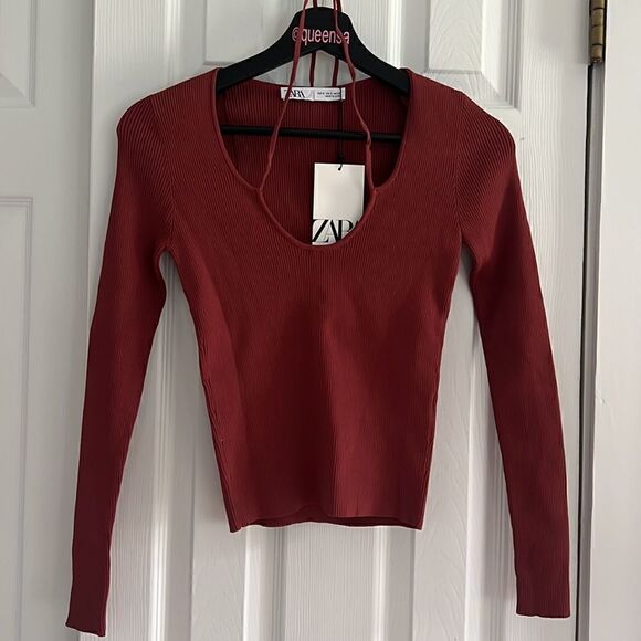 Zara Knit Burgandy Strappy Sweater - Picture 5 of 11
